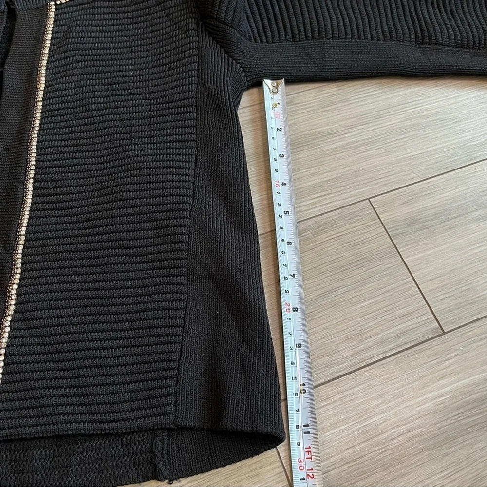 Maje Fine Knit Rhinestone Trim Cardigan Jacket Black Gold French Designer Small - Picture 16 of 16